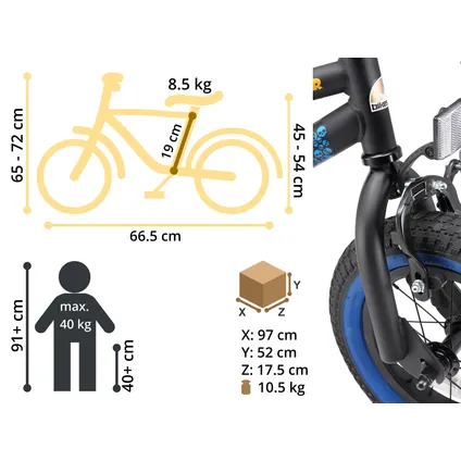 Bikestar BMX kinderfiets 12 inch zwart / blauw 6