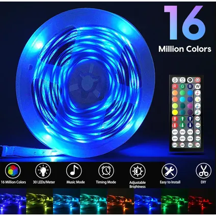 Lichtendirect-LED Strip - 10 meter - RGB verlichting - dimbaar - afstandsbediening- Bluetooth-APP 5