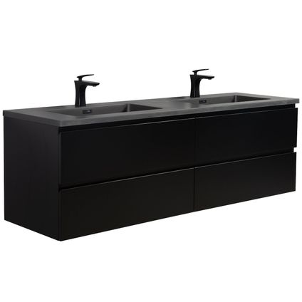 Meuble de salle de bain Angela 160 cm - Badplaats - lavabo noir - Noir mat