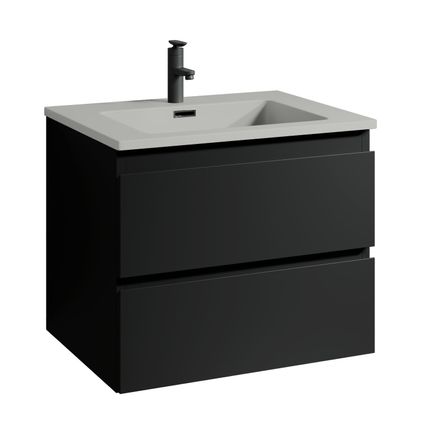 Meuble de salle de bain Angela 60 cm Noir mat, lavabo gris – Armoire rangement