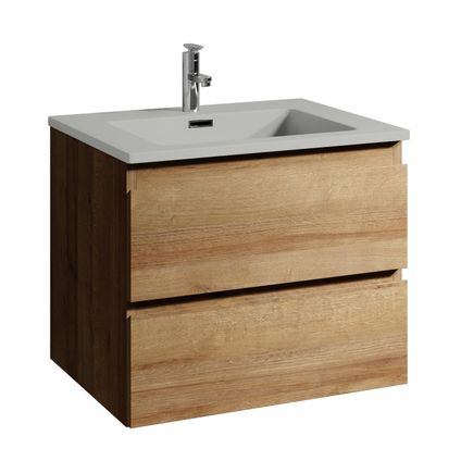 Meuble de salle de bain Angela 60 cm Chene, lavabo gris – Armoire de rangement