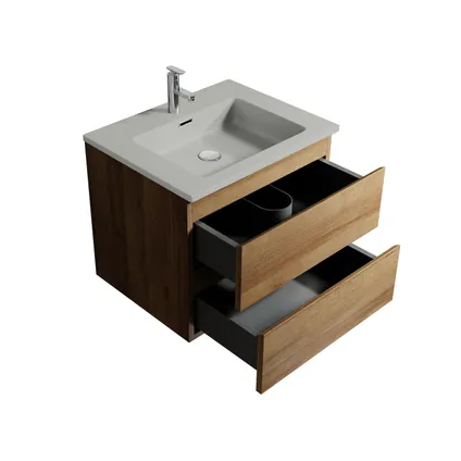 Meuble de salle de bain Angela 60 cm Chene, lavabo gris – Armoire de rangement 2