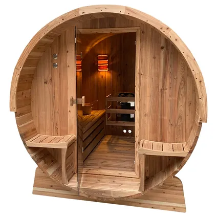 Sauna tonneau TR210 - Dos en bois - Avec poêle à sauna électrique 5