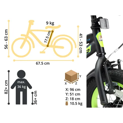 Bikestar kinderfiets Urban Jungle 12 inch zwart/geel 6