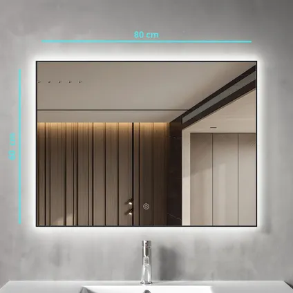 LOMAZOO badkamerspiegel Lyon met LED verlichting rechthoek 80 x 60 cm zwart 2
