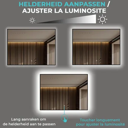 LOMAZOO badkamerspiegel Lyon met LED verlichting rechthoek 80 x 60 cm zwart 6