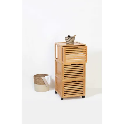 4goodz Meuble de salle de bain avec 3 tiroirs aspect bambou 41x41x93 cm - Marron 5