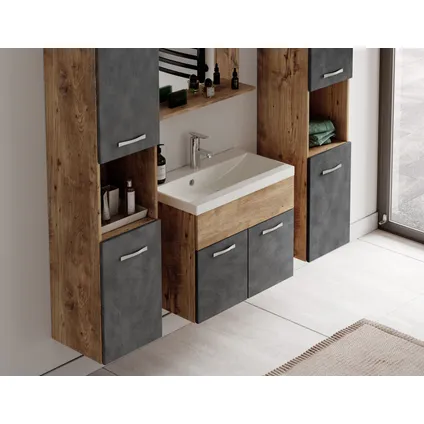 Meuble de salle de bain Montreal XL - Badplaats - 60 cm Chêne / gris - Armoire 4