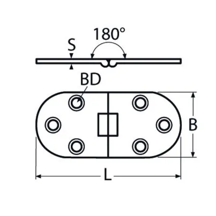 Charnière plateau de table - 66x30mm - Inox 316 - Double bouton 2