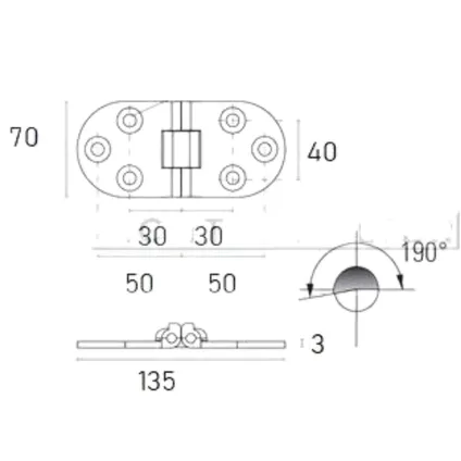 Charnière plateau de table - Inox 316 - Poli - 135x70x3mm 2