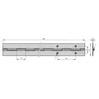 Charnière Piano - Laiton - 960x32x0.7mm 2
