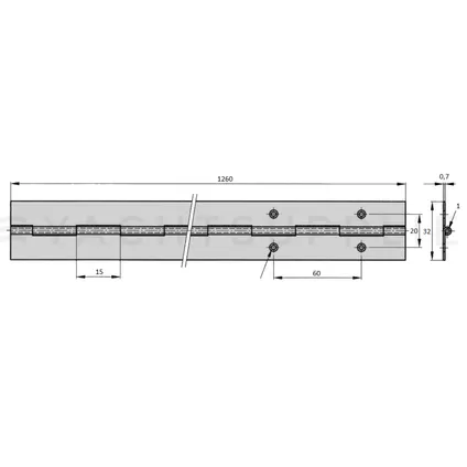 Pianoscharnier - Messing - 1260x32x0,7mm 2