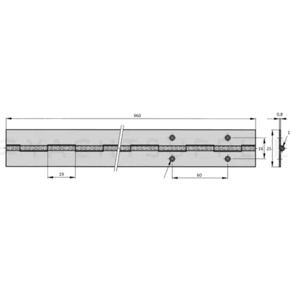 Pianoscharnier - Zwart - 960x25x0,8mm 2
