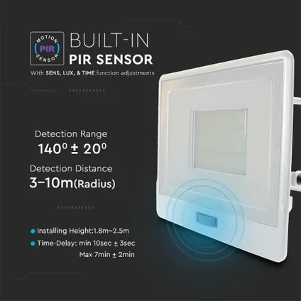 Projecteurs LED avec détecteur PIR V-TAC VT-158S-1-W - Samsung - IP65 - Blanc - 50W - 4000 Lumens - 3000K - 5 ans 7
