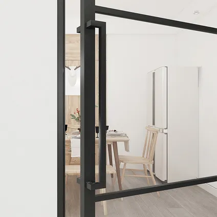 Loftdeur - Stalen Deur - Binnendeur Rechtsdraaiend Mat Glas - Zwart - Incl. Kozijn - 231.5xx93 cm 2