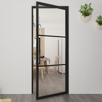 Loftdeur - Stalen Deur - Binnendeur Helder Glas - Zwart - Incl. Kozijn - 211.5xx83 cm