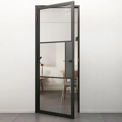 Loftdeur - Zwarte Stalen Deur + Deurklink - Helder Glas - Linksdraaiend - Incl. Kozijn
