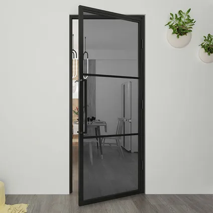 Loftdeur - Stalen Deur - Binnendeur Rechtsdraaiend Rookglas - Zwart - Incl. Kozijn - 231.5xx93 cm 3