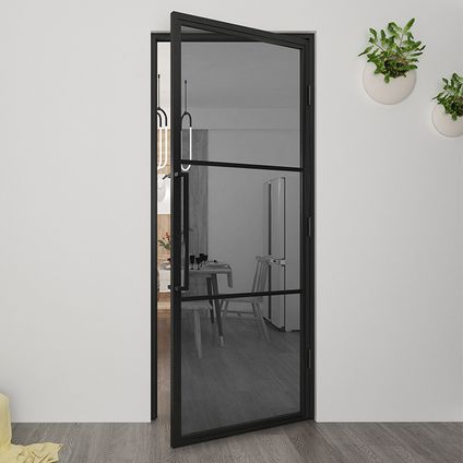 Loftdeur - Stalen Deur - Binnendeur Rookglas - Zwart - Incl. Kozijn - 211.5xx83 cm