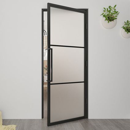 Loftdeur - Stalen Deur - Binnendeur Mat Glas - Zwart - Incl. Kozijn - 211.5xx83 cm
