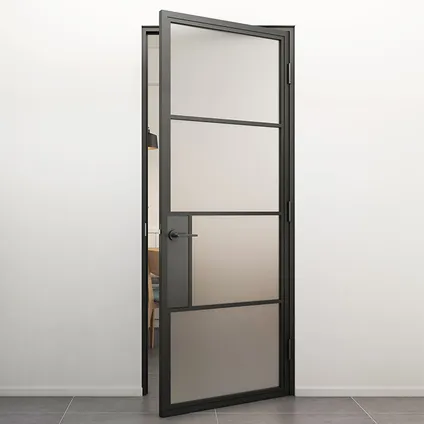 Loftdeur - Stalen Deur - Binnendeur Met Klink Rechtsdraaiend Mat Glas - Zwart - Incl. 4