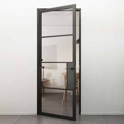 Stalen Deur - Binnendeur Met Klink Linksdraaiend Helder Glas - Zwart - Incl. Kozijn