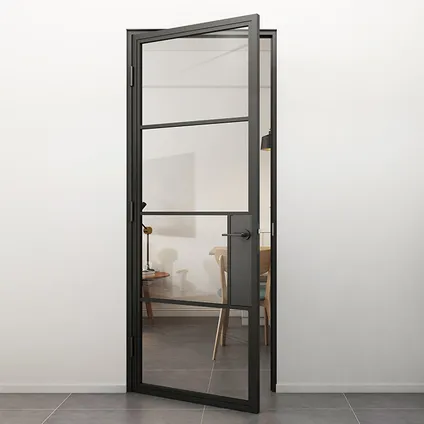 Stalen Deur - Binnendeur Met Klink Linksdraaiend Helder Glas - Zwart - Incl. Kozijn