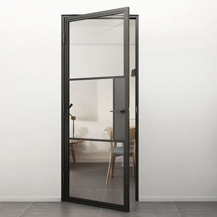 Stalen Deur - Binnendeur Met Klink Linksdraaiend Helder Glas - Zwart - Incl. Kozijn 3