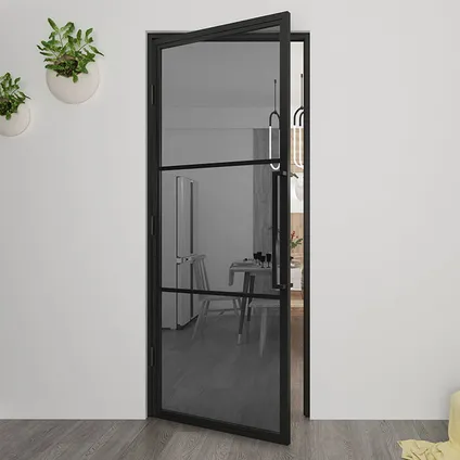 Loftdeur - Stalen Deur - Binnendeur Smartline Linksdraaiend Rookglas 211,5x83 - Zwart - Incl. Kozijn