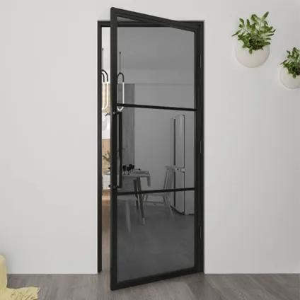 Loftdeur - Stalen Deur - Binnendeur Linksdraaiend Rookglas - Zwart - Incl. Kozijn - 211.5xx83 cm 3