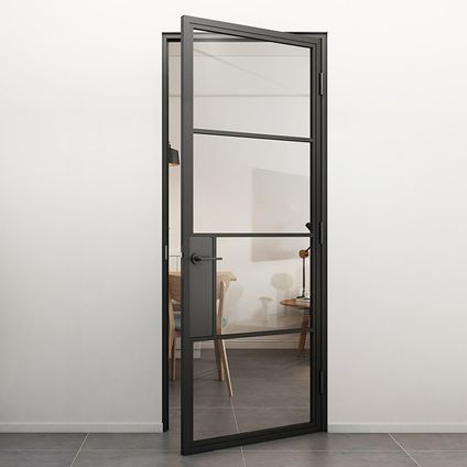 Loftdeur - Stalen Deur - Binnendeur Met Klink Rechtsdraaiend Helder Glas - Zwart -