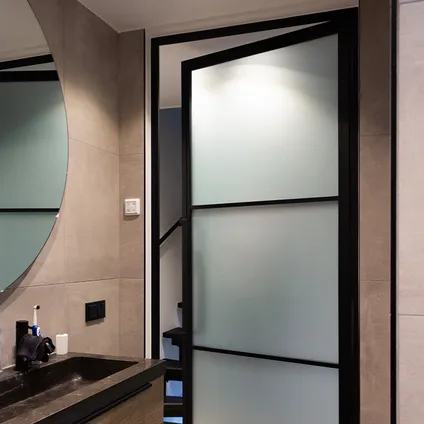 Loftdeur - Stalen Deur - Binnendeur Linksdraaiend Mat Glas - Zwart - Incl. Kozijn - 231.5xx93 cm 3