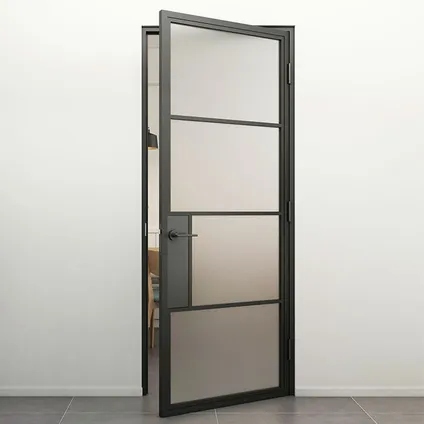 Stalen Deur - Binnendeur Met Klink Linksdraaiend Mat Glas - Zwart - Incl. Kozijn 5