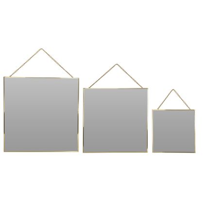 Set 3 Vierkante Spiegels met ophangketting 20/30/35 cm - Goud