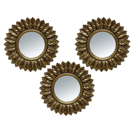 Set van 3 spiegels met gouden veren