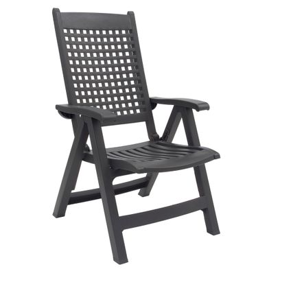 Grosfillex tuinstandenstoel Palao met verstelbare rugleuning kunsthars PVC antraciet 62x67x107cm