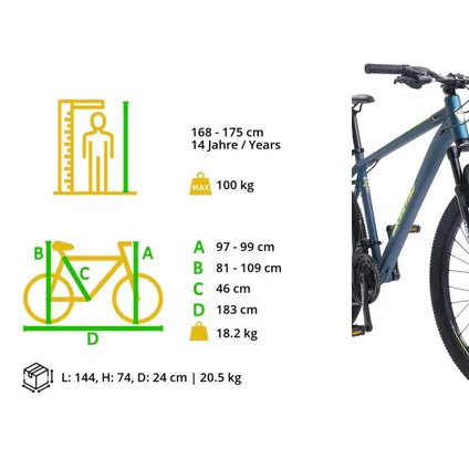 Bikestar Hardtail MTB Alu Sport L 27.5 inch 21 speed Blauw/geel 5