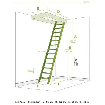 Sogem - Molenaarstrap Pioen - 275x50 cm - houten trap - met leuning - ruimtebesparend 4
