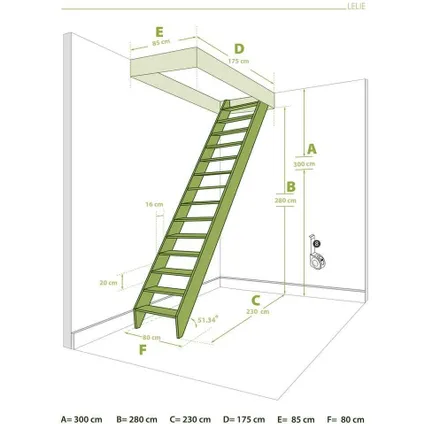 Échelle de meunier Lys - Sogem - 300x80 cm - escalier sectionnel - avec main courante - bois de pin 3