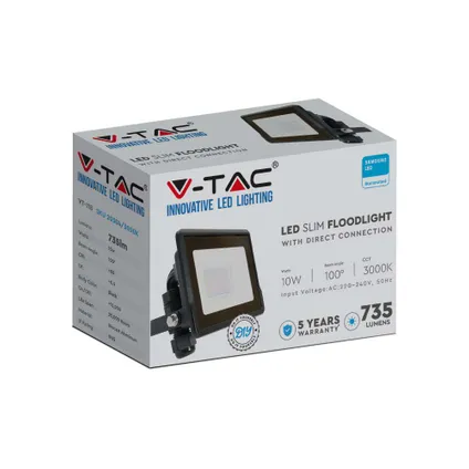 V-TAC VT-118 Zwarte LED Schijnwerpers - Samsung - IP65 - 10W - 735 Lumen - 6500K - 5 Jaar 6