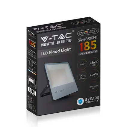 Projecteurs à LED noires V-TAC VT-150185 - 185lm/w - Evolution - IP65 - 100W - 15750 Lumens - 4000K - 5 ans 4