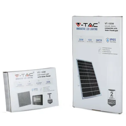 V-TAC VT-100W Schijnwerpers op zonne-energie - 35W - Zwart - IP65 - 2450 Lumen - 6000K 4