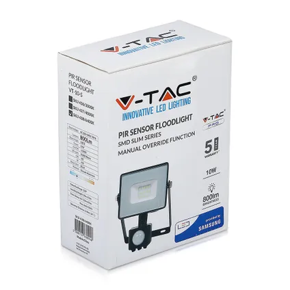 V-TAC VT-10-S-B Projecteurs LED orientables avec capteur PIR - Samsung - IP65 - Noir - 10W - 800 6
