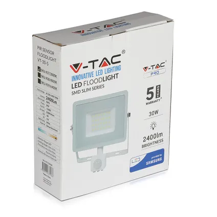 V-TAC VT-30-S-W Draaibare LED Schijnwerpers met PIR Sensor - Samsung - IP65 - Wit - 30W - 2400 6