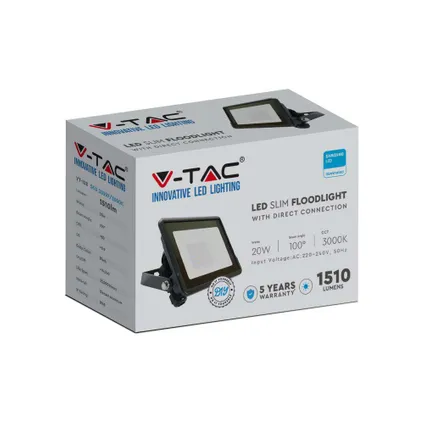Projecteurs LED noirs V-TAC VT-128 - Samsung - IP65 - 20W - 1510 Lumens - 3000K - 5 ans 6