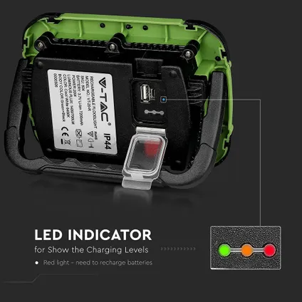 Projecteur LED rechargeable V-TAC VT-20-R - Samsung - Vert+Noir - IP44 - 10W - 1400 Lumens - 6400K 9