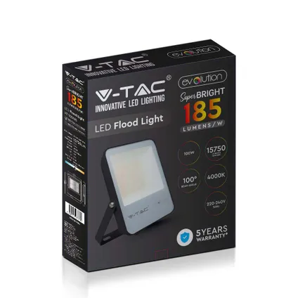 V-TAC VT-100185 Zwarte LED Schijnwerpers - 185lm/w - Evolution - IP65 - 100W - 15750 Lumen - 4