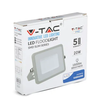 V-TAC VT-20-G Grijze LED Schijnwerpers - Samsung - IP65 - 20W - 1600 Lumen - 4000K - 5 Jaar 6