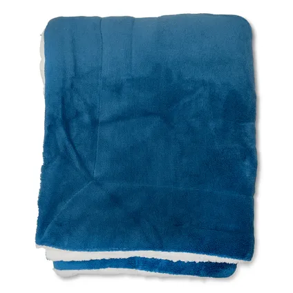 Wicotex-Plaid-couverture-Plaid Plaid Espoo Bleu 200x240cm avec Sherpa blanc à l'intérieur 3