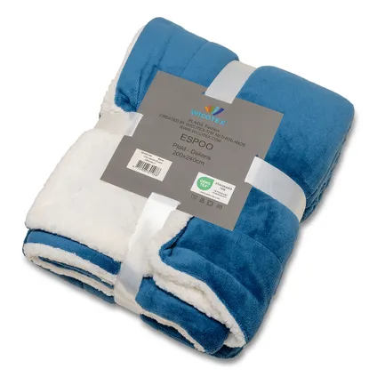 Wicotex-Plaid-couverture-Plaid Plaid Espoo Bleu 200x240cm avec Sherpa blanc à l'intérieur 4